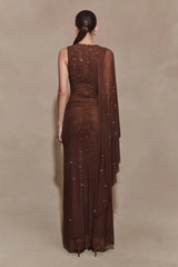 Bakari Diamante Cape Maxi Dress - Chocolate