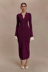 Amirose Ruffle Knit Midi Dress - Plum
