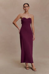 Cary Folded Strapless Crepe Midi Dress - Wine