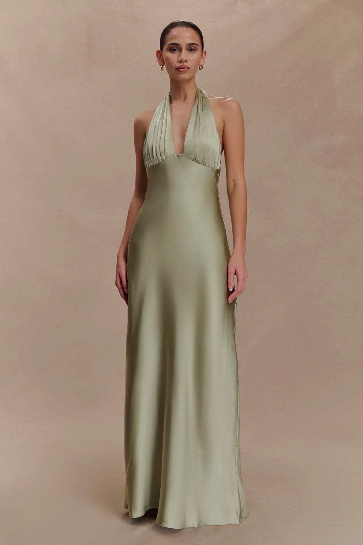 Alice Satin Halter Maxi Dress - Sage