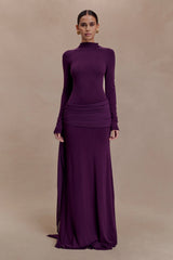 Grayson Knit Chiffon Maxi Dress - Plum