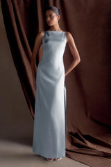 Violet Sleeveless Satin Maxi Dress - Frosted Blue
