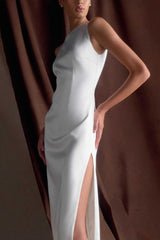 Violet Sleeveless Satin Maxi Dress - White