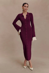 Amirose Ruffle Knit Midi Dress - Plum
