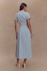 Aysha Buttoned Linen Midi Dress - Cornflower Blue